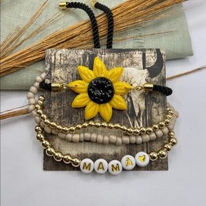 Clay Sunflower/Beaded Bracelet Stack